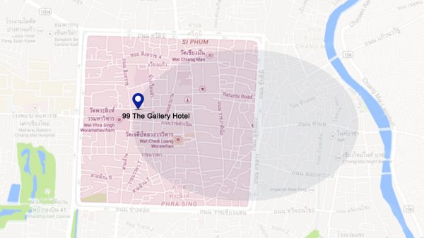 Location map of the 99 The Gallery Hotel, Chiang Mai
