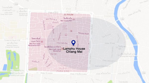 Location map of Lamphu House in Chiang Mai